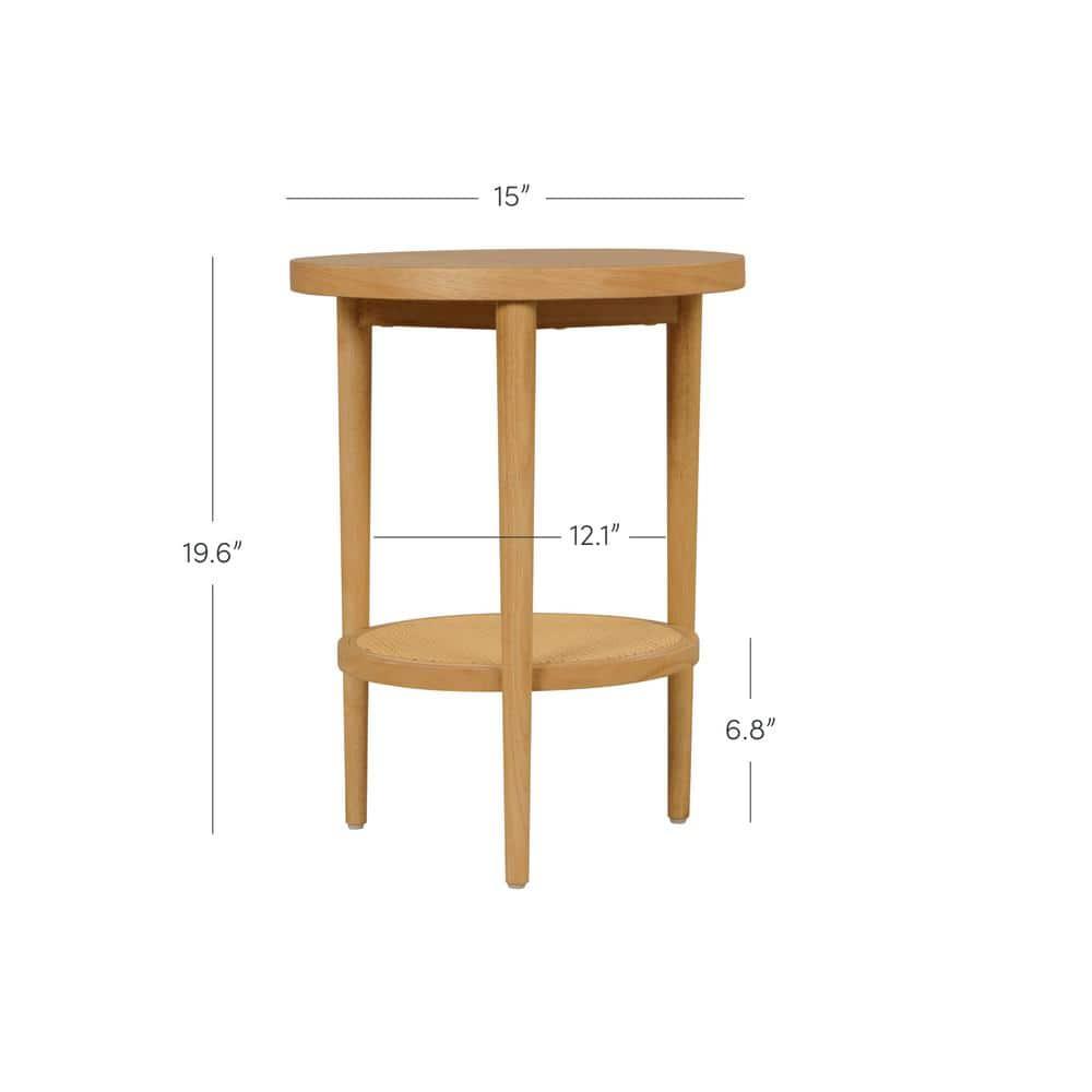 Sonia Wood and Rattan Round Warm Pine - Nathan James: Chic Bohemian 2-Tier End Table