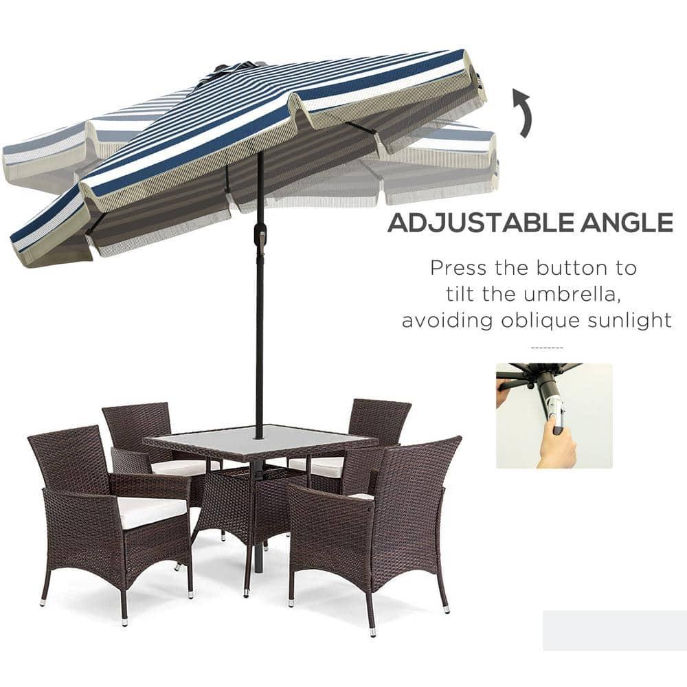 Outsunny 9' Patio Umbrella with Push Button Tilt and Crank Outdoor Double Top Market Umbrella, Blue Striped