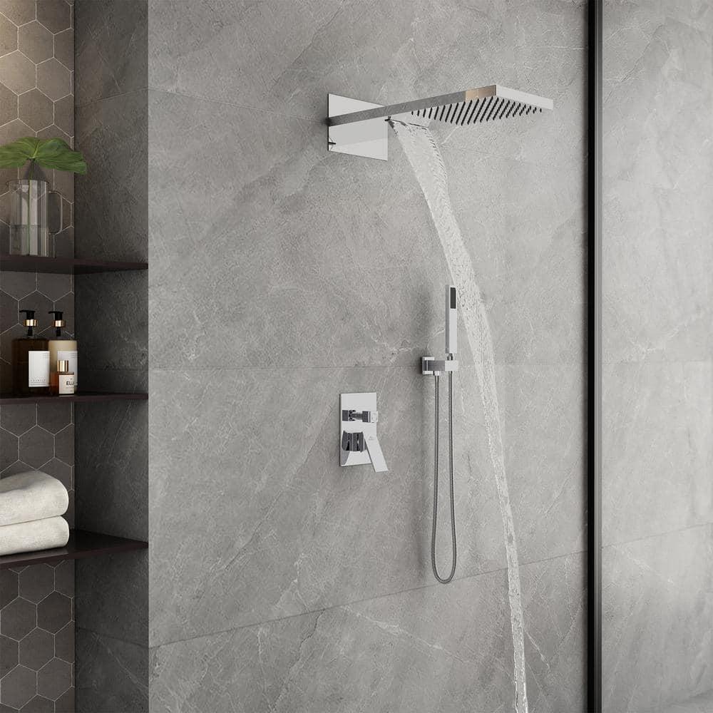 Rainier 22" Rainfall Complete Shower System with with Rainfall & Waterfall Spray, Handheld and Rough-in Valve Included