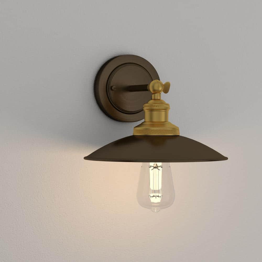 Progress Lighting Archives 1-Light Adjustable Swivel Wall Sconce, Antique Bronze, Natural Brass, Shade Included