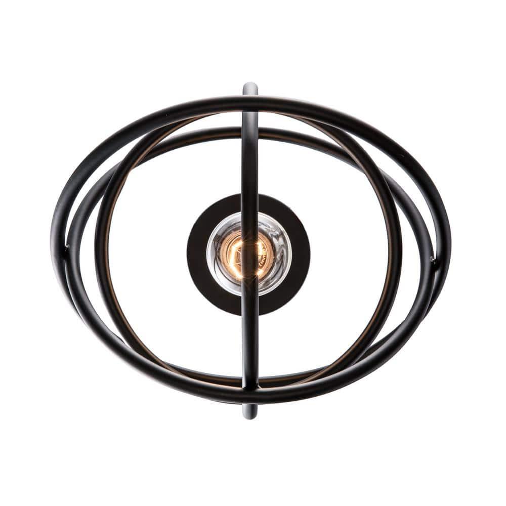 Viewridge 10 in. 1-Light Black Semi-Flush Mount Ceiling Light Fixture with Metal Globe Shade