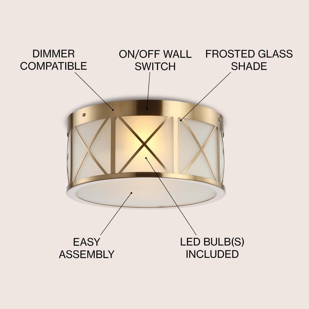 Cadence 13" Drum Metal/Glass Flush Mount, Brass Gold