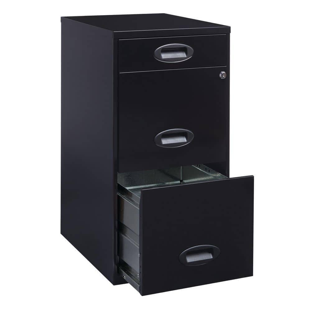 Space Solutions 3 Drawer Letter Width Vertical File Cabinet with Pencil Drawer, Black