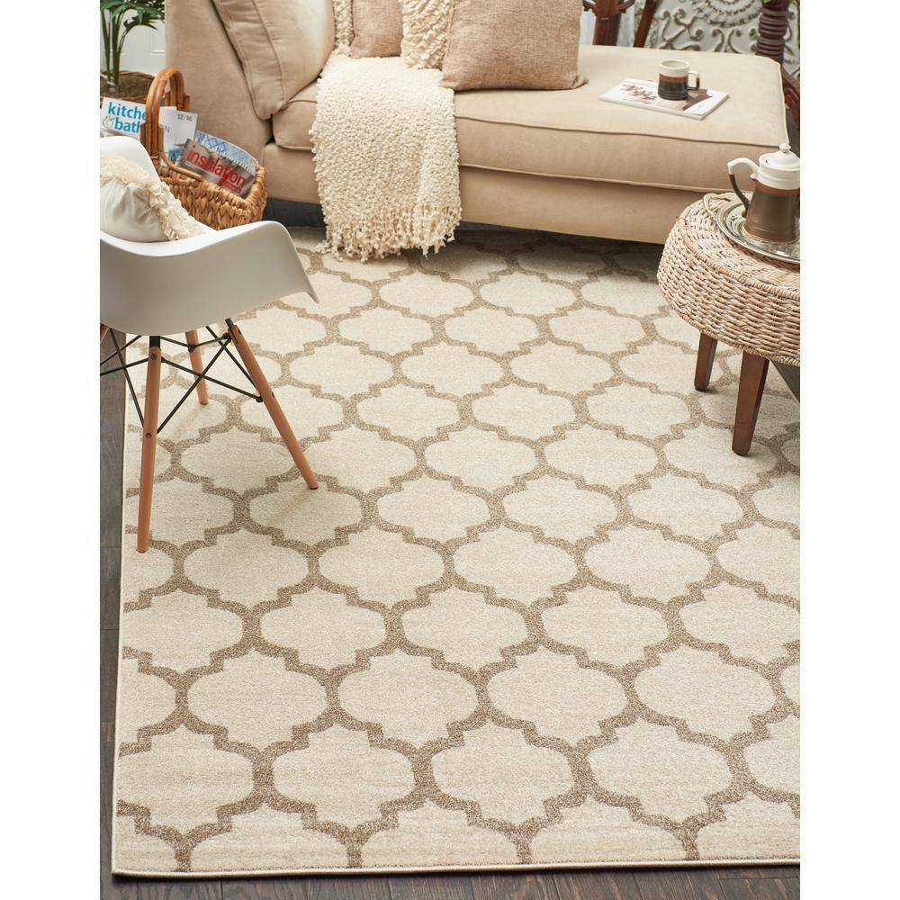 Unique Loom 4' 1 x 6' 1 Trellis Philadelphia Beige and Light Brown Area Rug