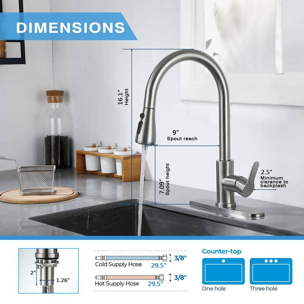 maiguoone ATKW-4047-173 Stainless Steel Single-Handle Pull-Down Sprayer Kitchen Faucet with Soap Dispenser in Brushed Nickel