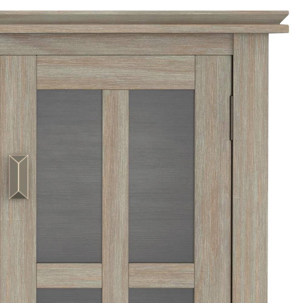 Simpli Home Artisan 30"W Solid Wood 2-Shelf Low Storage Cabinet with Glass Doors and Adjustable Shelves