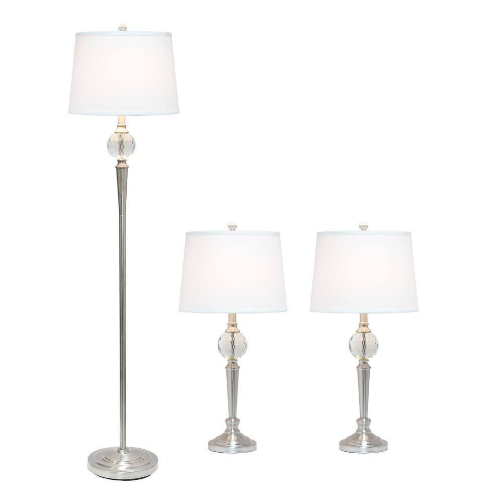 Lalia Home Crystal Drop Table and Floor Lamp Set Metallic Silver : Metallic Silver, Brushed Nickel Base ,Modern Lighting