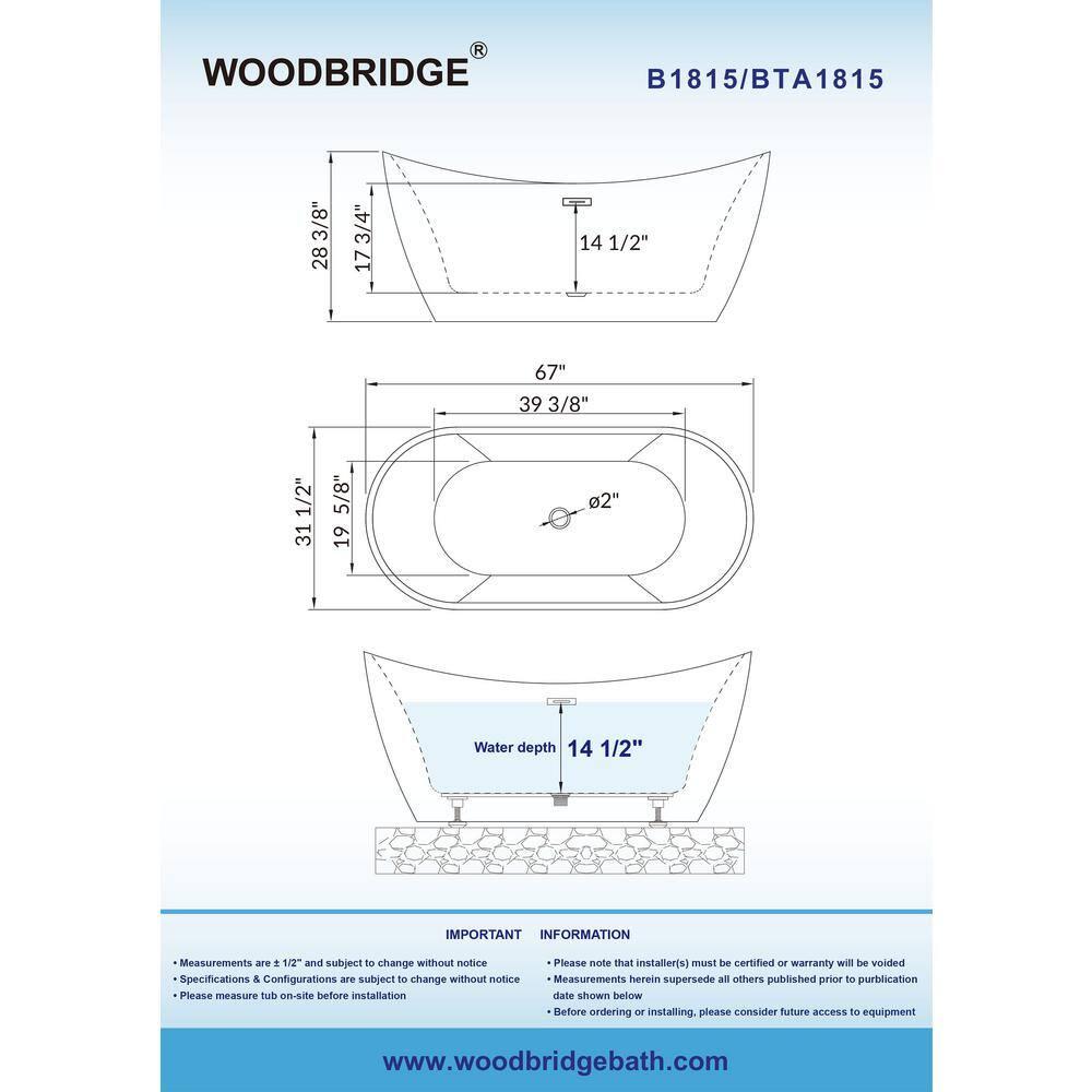 67'' x 31.5'' Freestanding Soaking Acrylic Bathtub