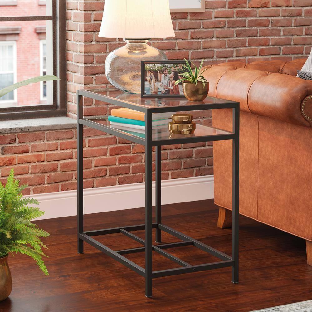 Sauder Carolina Grove Tempered Glass Top and Metal End Table in Black