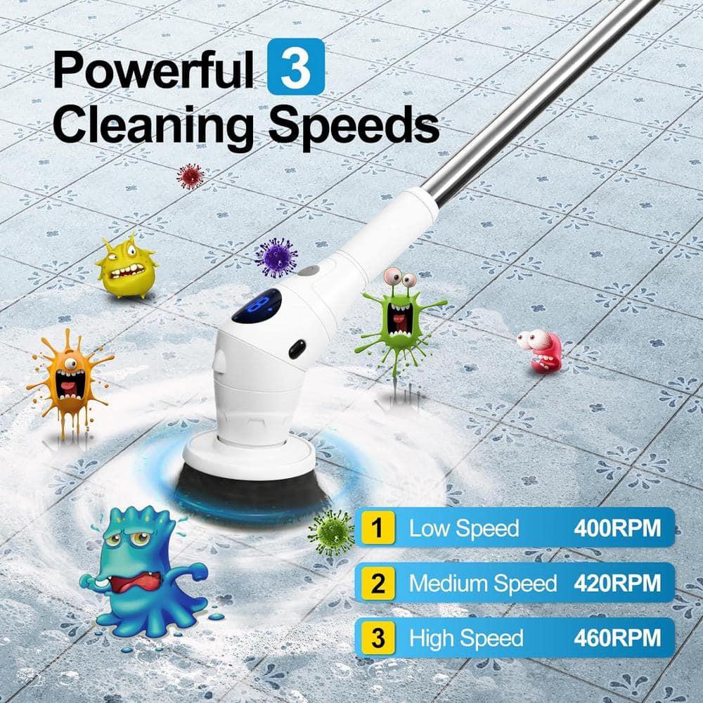 Electric Spin Scrubber with Light, Electric Cleaning Brush LCD 3 Adjustable Speeds Cordless Handheld Brush with 8 Replaceable Brush Head