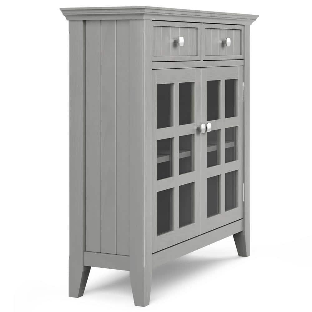 Simpli Home Acadian 36"W Solid Wood 2-Shelf Entryway Storage Cabinet with Glass Doors and 2 Drawers