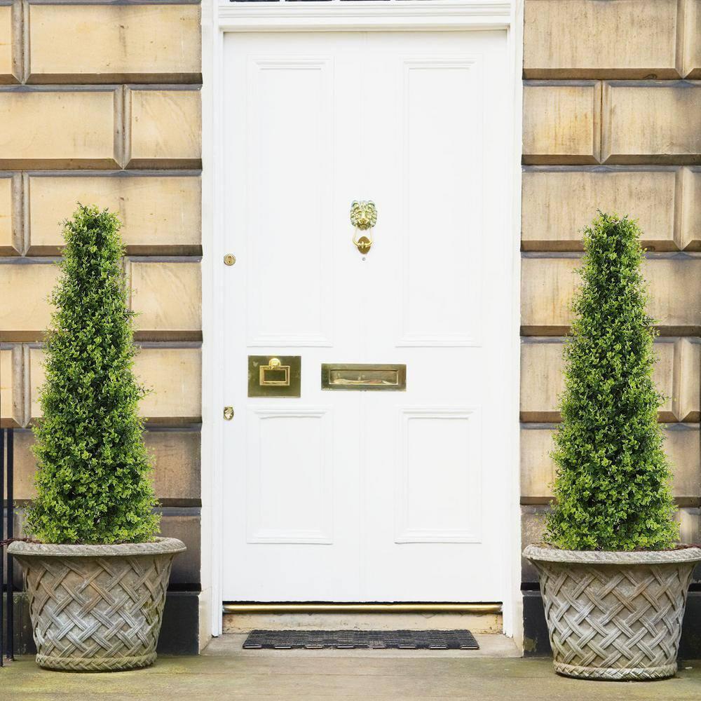 4ft Artificial Boxwood Topiary Trees, Set of 2 – UV Resistant Faux Evergreen Shrubs and Bushes for Outdoor Planters, Realistic Fake Plants for Front Porch Outside Patio Yard, 4 Foot Tall