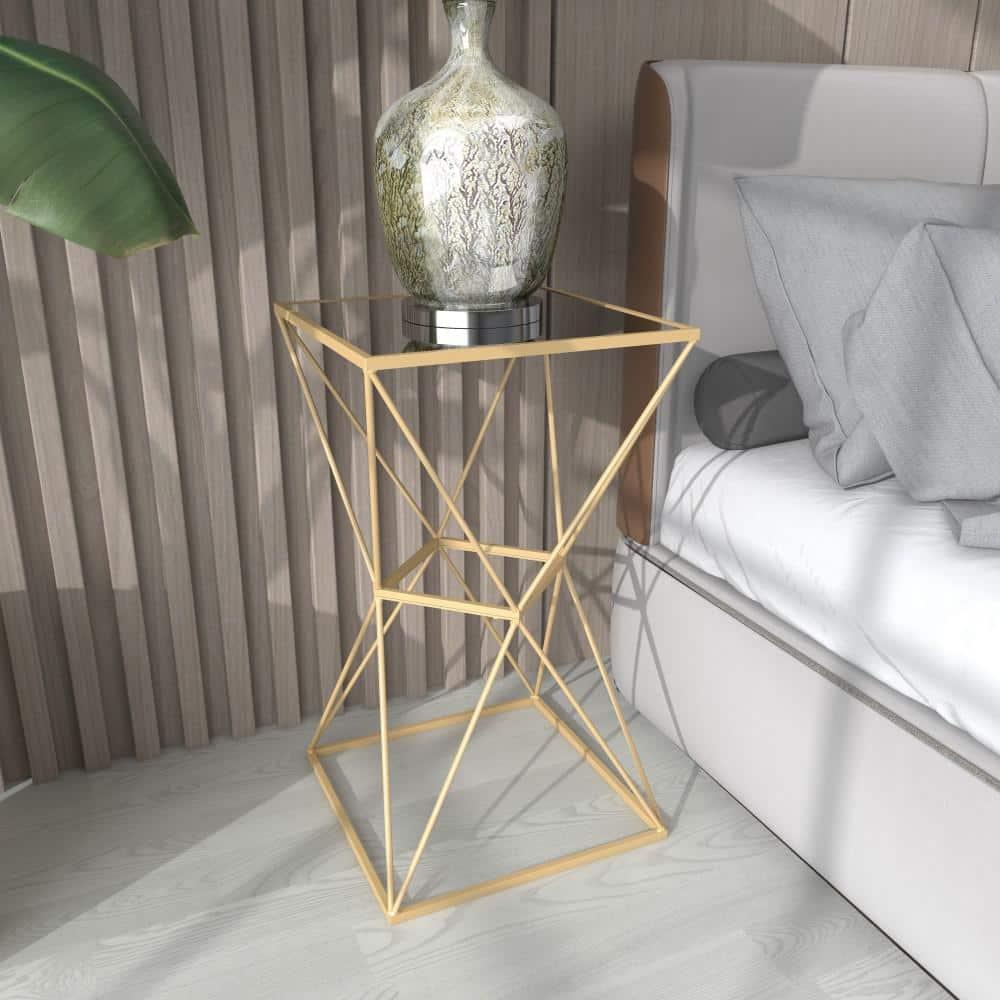 Glam Geometric Mirrored Accent Table Gold - Olivia & May: 27.625" H, No Assembly Required