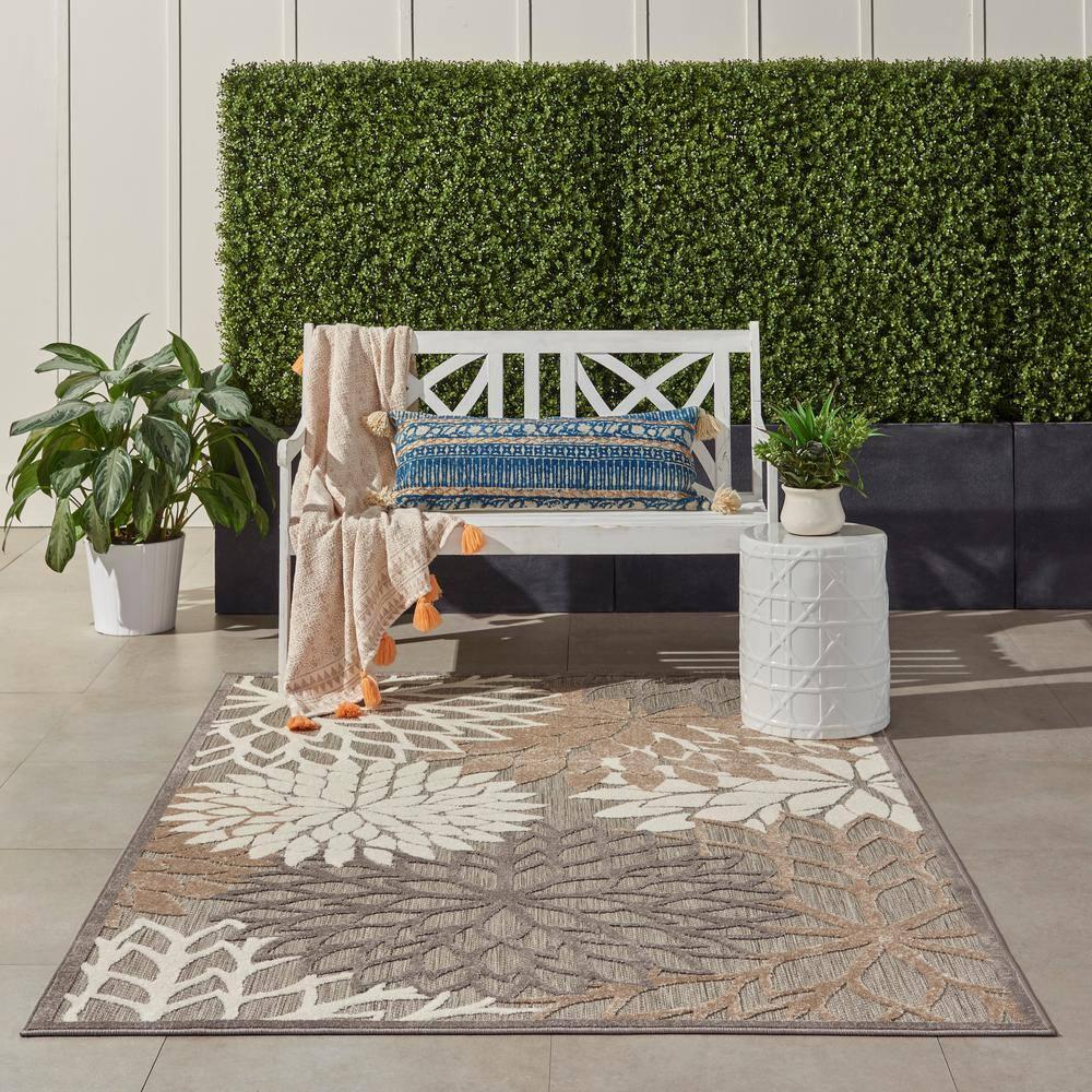 Nourison Aloha Floral Bloom Flatweave High-Low Indoor Outdoor Area Rug Natural 3'6" x 5'6"