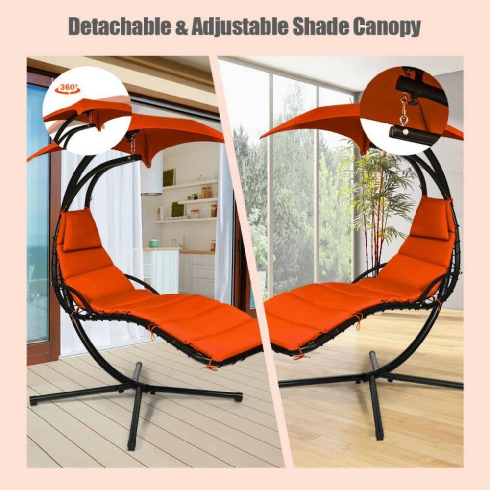 Resenkos Outdoor Chaise Lounge Chair, Hanging Stand Chaise Lounger Swing Chair with Pillow-Orange, Portable Recliner for Lawn Garden Beach Yard