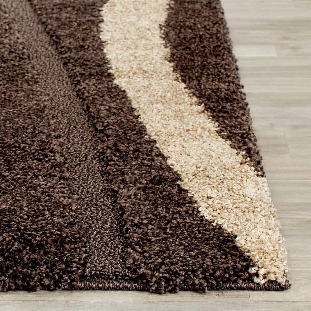 Florida Shag SG451 Power Loomed Indoor Area Rug - Dark Brown/Beige - 5'x5' Square - Safavieh