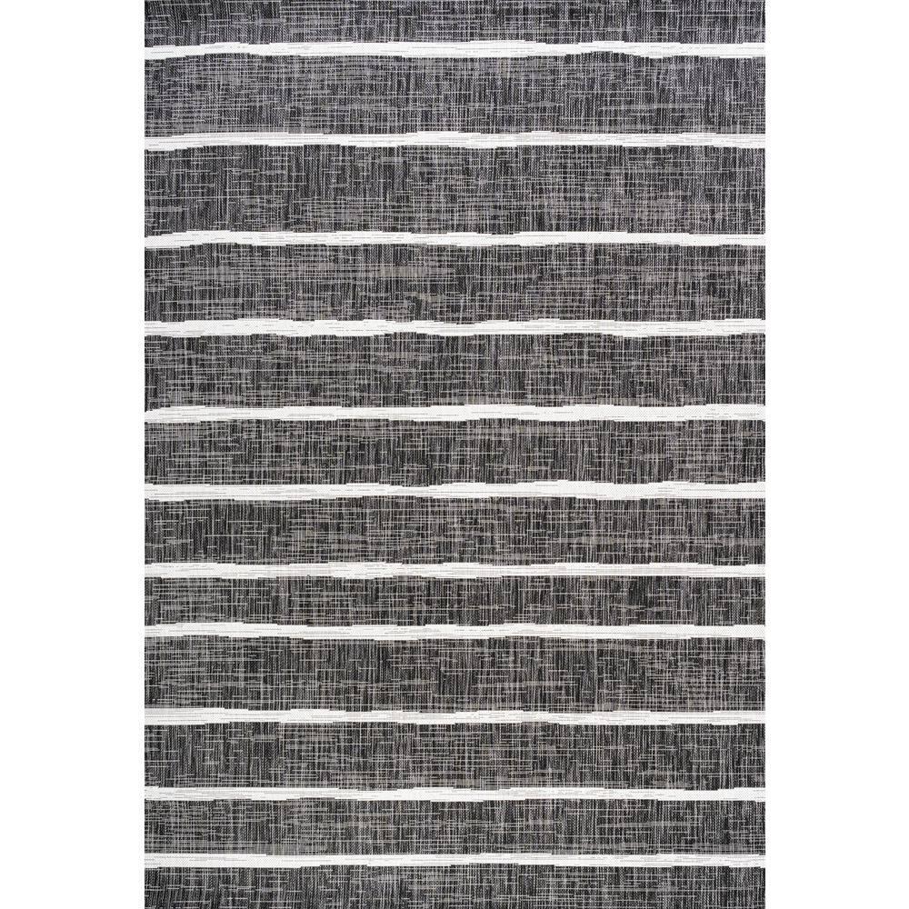 3'x5' Colonia Berber Stripe Indoor/Outdoor Area Rug, Black/Ivory - JONATHAN Y
