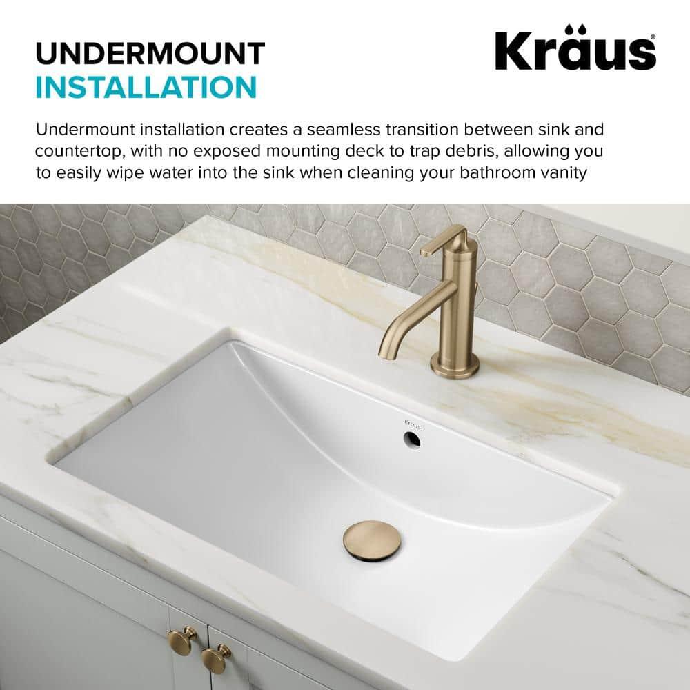 KRAUS Elavo. Rectangular Porcelain Ceramic Undermount Bathroom Sink In White With Overflow Drain, KCU-243