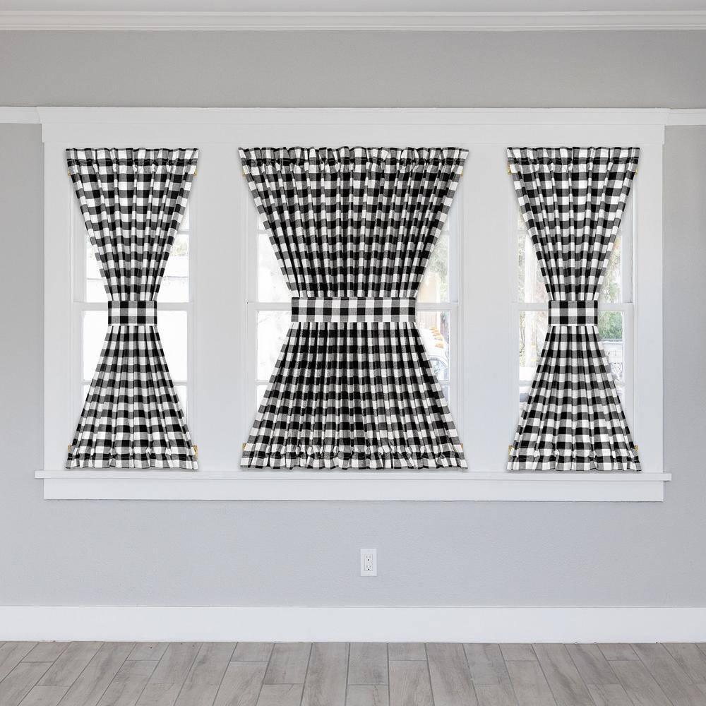 Achim Buffalo Check Indoor Polyester/Cotton Light Filtering Checkered Door Curtain Panel, Black/White, 54-in W x 40-in L