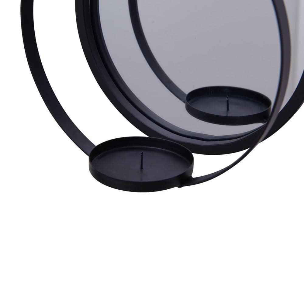 Danya B Round Wrought Iron Pillar Candle Wall Sconce with Mirror