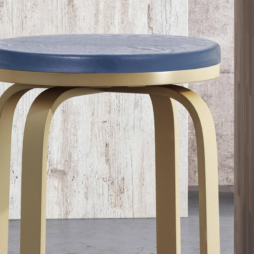 Noble House Skyla Modern Swivel Counter Stool in Blue and Gold (Set of 2)