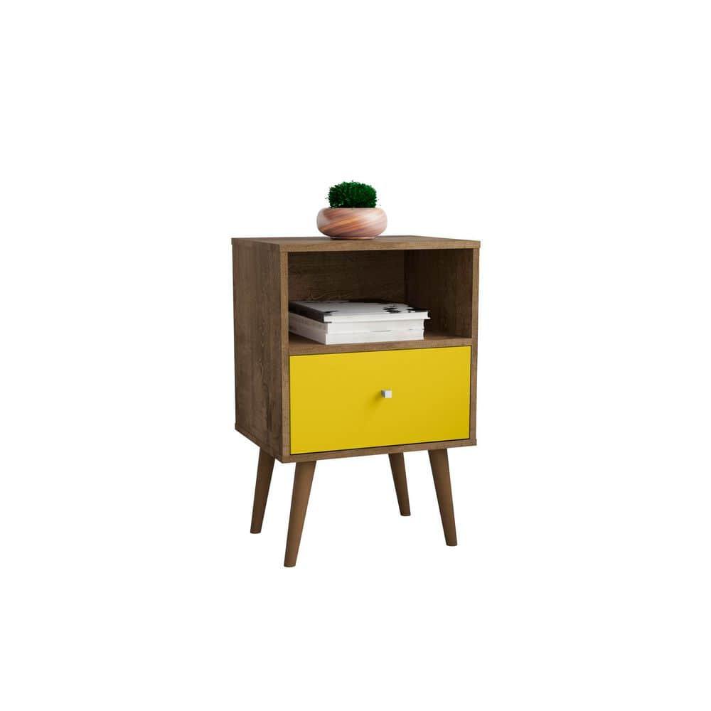 Liberty 1.0 Mid Century Modern Nightstand Rustic Brown/Yellow - Manhattan Comfort