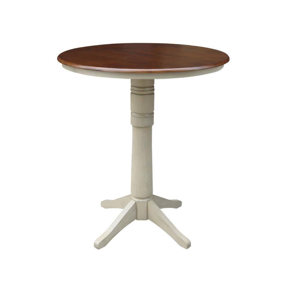 36" Round Pedestal Bar Height Table - Almond/Espresso