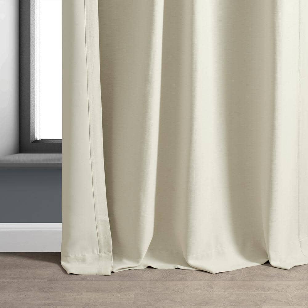 Oat Cream Textured Bellino Room Darkening Curtain - 50 in. W x 84 in. L Rod Pocket with Back Tab Single Curtain Panel