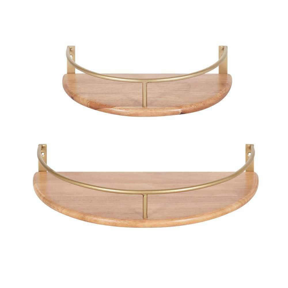 Kate and Laurel Camryn Half Circle Wood Floating Shelf, 2 Piece, Natural and Gold