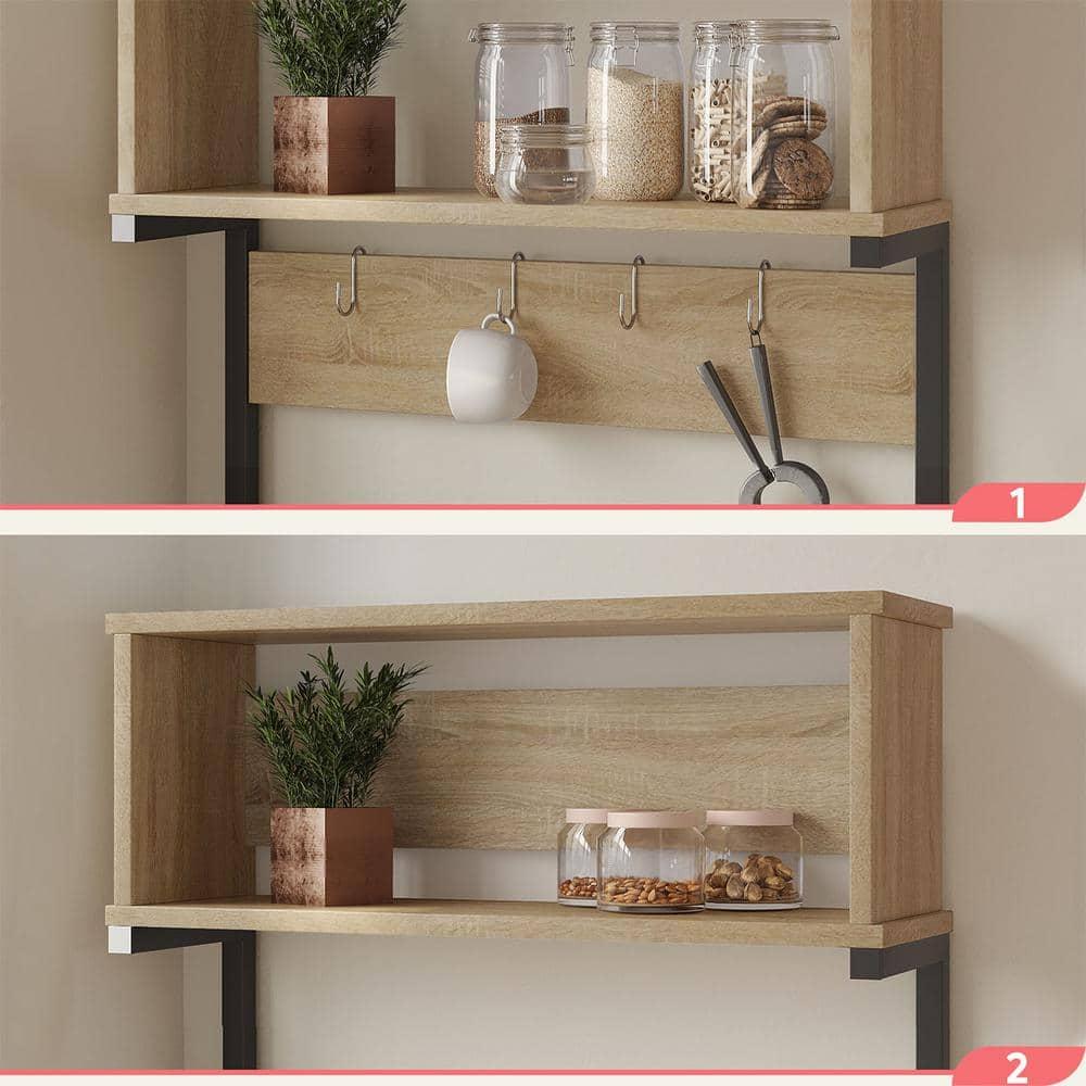 Bestier 5 Tier Microwave Stand, Coffee Bar Table with Storage for Small Space Kitchen 24in Light Oak