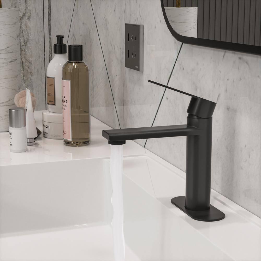 Black Bathroom Faucet Single Hole Bathroom Sink Faucet, Matte Black Single Handle Vanity Basin Faucets with Supply Deck Plate, Modern Farmhouse RV Faucet 1 or 3 Holes