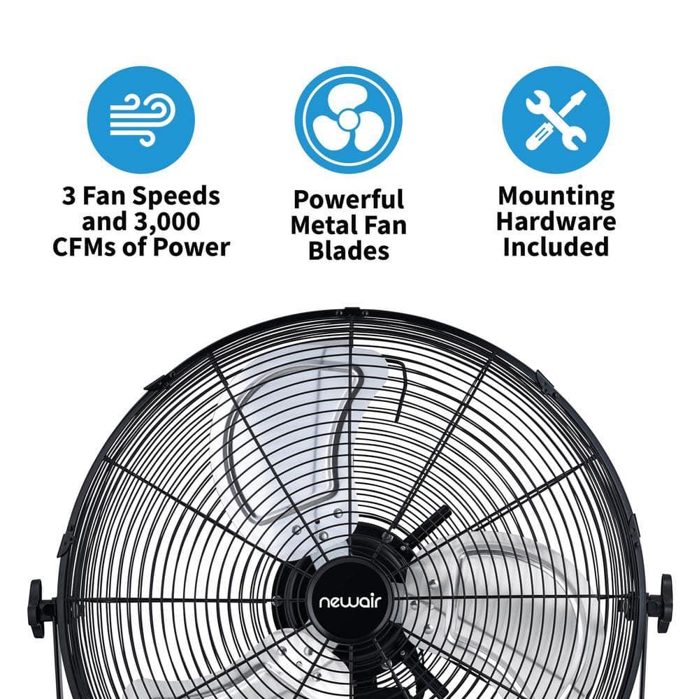 Newair Newair 20" High Velocity Wall Mount Fan, Heavy Duty Waterproof Outdoor Fan, Adjustable Tilt and 3 Speeds up to 4650 CFM, Pull Chain Switch