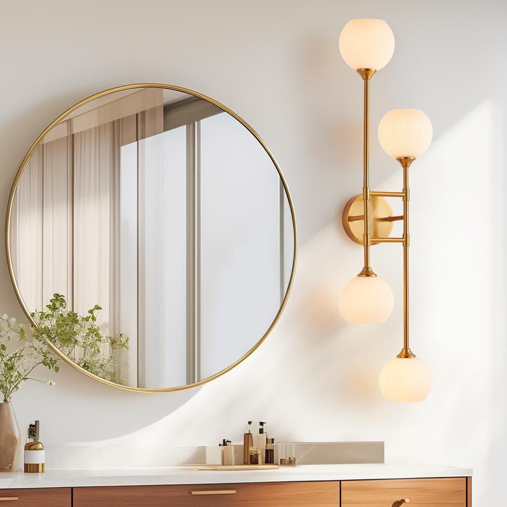 KAWOTI 4-Light Wall Sconces Bathroom Vanity Light Fixtures with Frosted White Glass Shade, Metal Wall Light for Bedroom Living Room