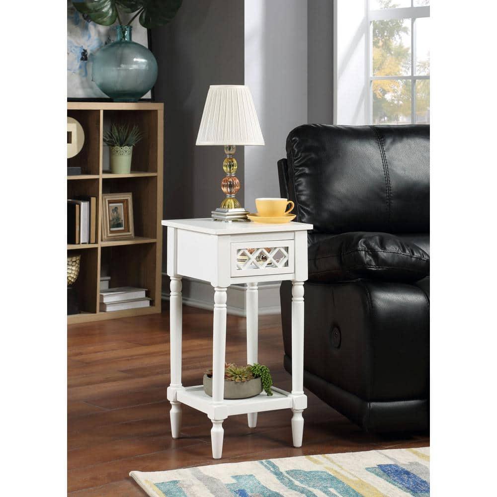Convenience Concepts French Country Khloe Deluxe 1 Drawer Accent End Table 14" - Traditional Farmhouse Side Table with Mirrored Storage Drawer and Shelf for Living Room, White