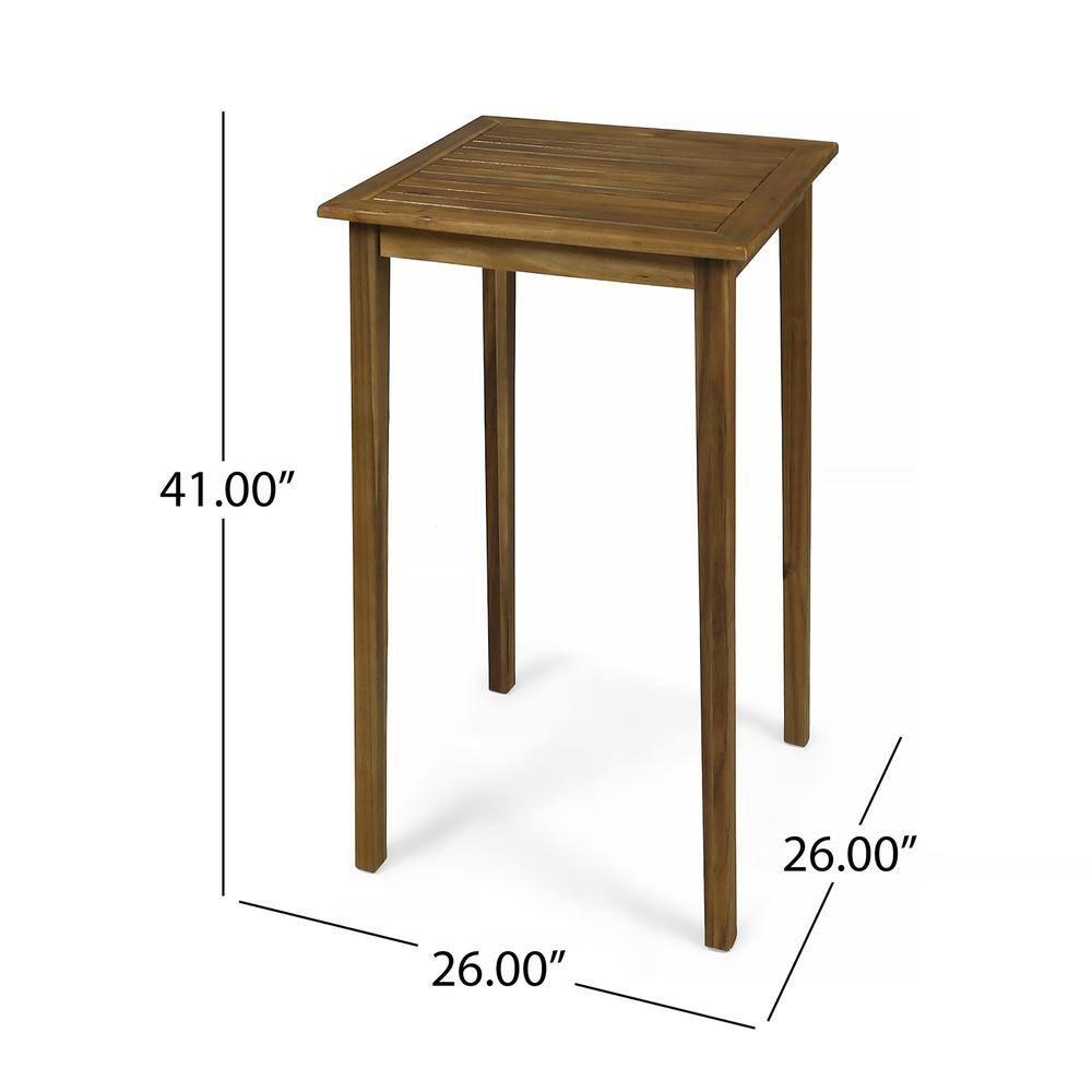 Noble House Polaris Outdoor Minimalist Acacia Wood Square Bar Table - Teak