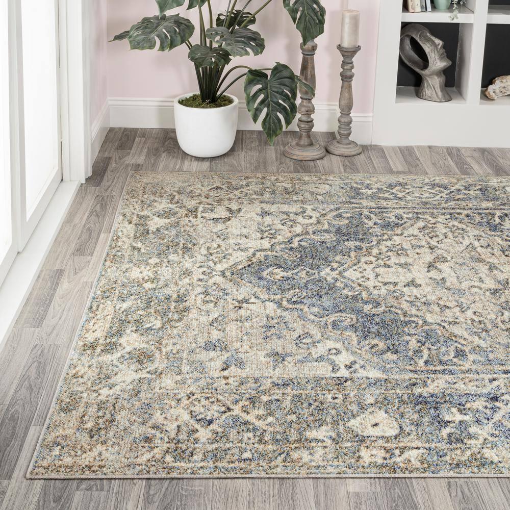 JONATHAN Y Pavel Distressed Medallion Low-Pile Machine-Washable Blue/Cream 3 ft. x 5 ft. Area Rug