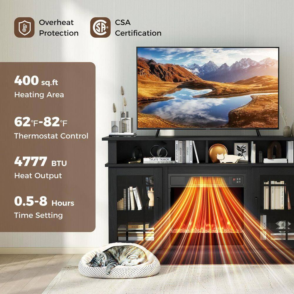 Clihome 67" MDF Wall Mounted TV Stand with 36" Electric Fireplace Black