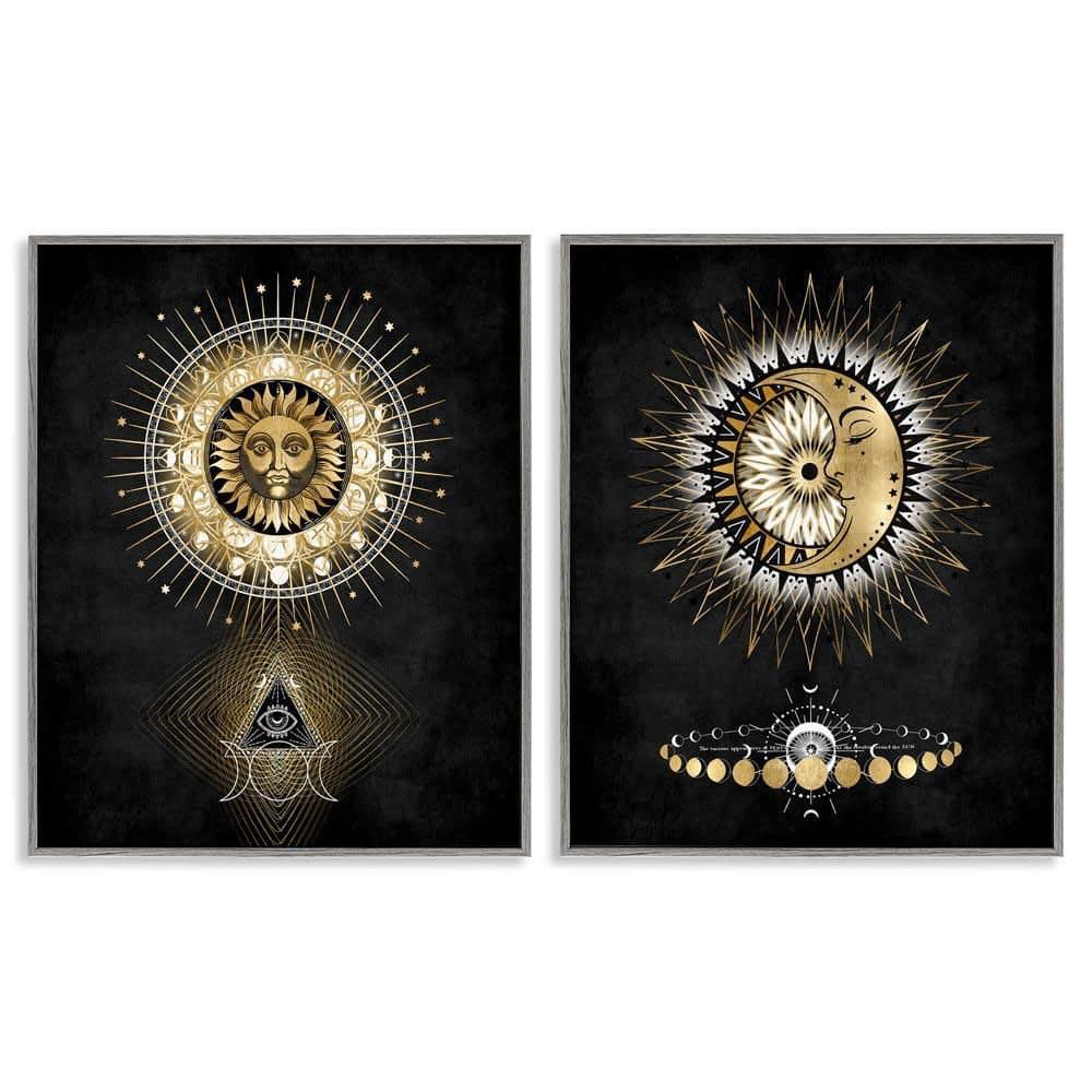 Stupell Industries Astral Eye & Moon Phases Astrology & Stars Painting Gray Framed Art Print Wall Art, 24 x 30, Set of 2