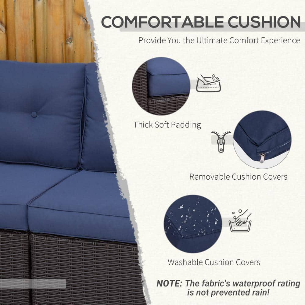 Outsunny 2 Piece Patio Wicker Corner Sofa Set, Outdoor PE Rattan Furniture, with Curved Armrests and Padded Cushions for Balcony, Dark Blue