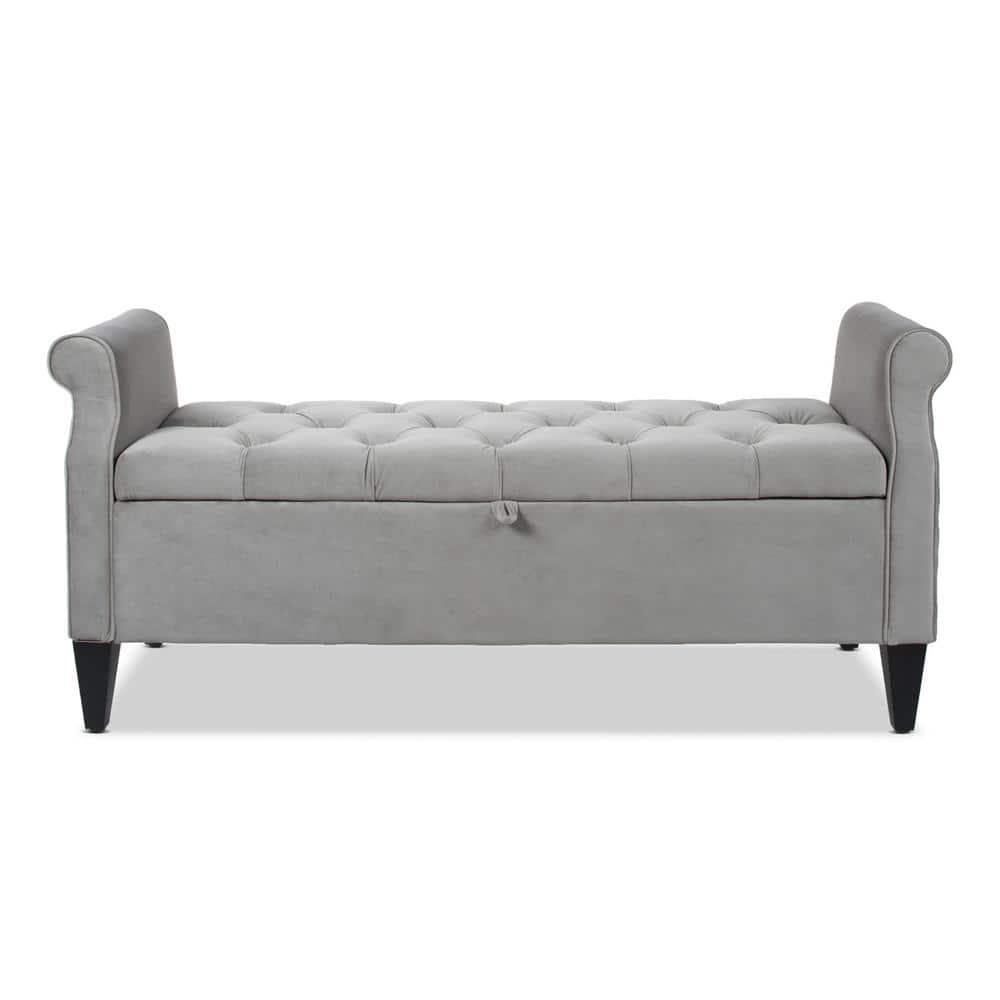 Jacqueline Tufted Roll Arm Storage Bench Grey