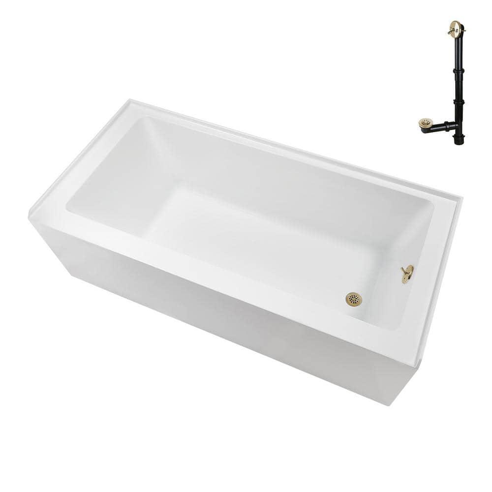 Streamline 66 in. x 32 in. Acrylic Right-Hand Drain Alcove Bathtub in Glossy White With External Drain