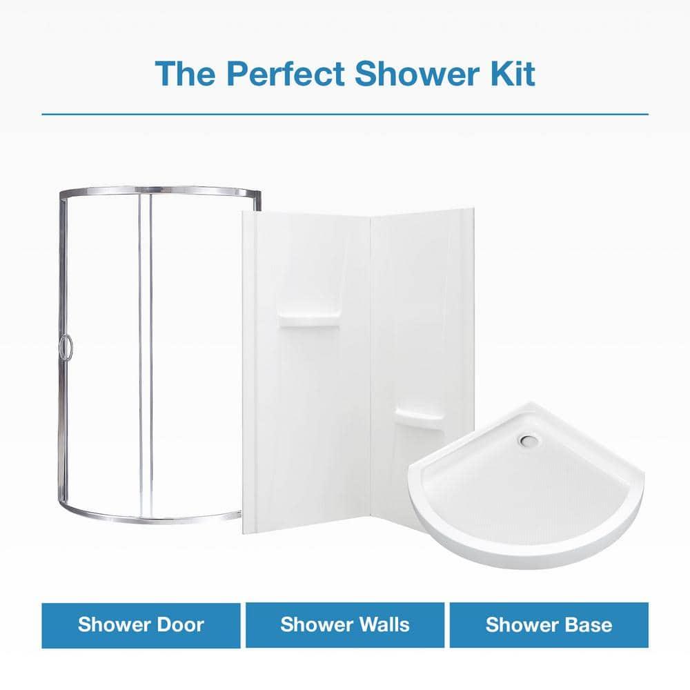 Breeze Premium 38 in. Corner Shower Sliding Door with Walls and Base Included, Clear Glass and Chrome Finish