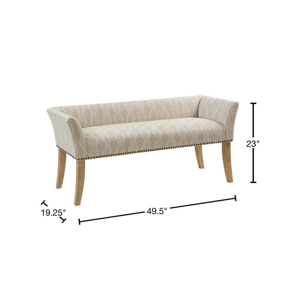 Madera Accent Bench Taupe: Madison Park, Rectangle, Nailhead Trim, Polyester Upholstery, Wood Legs
