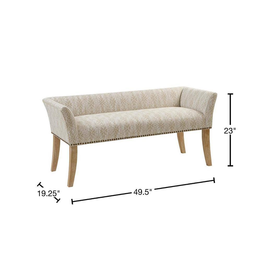 Madera Accent Bench Taupe: Madison Park, Rectangle, Nailhead Trim, Polyester Upholstery, Wood Legs