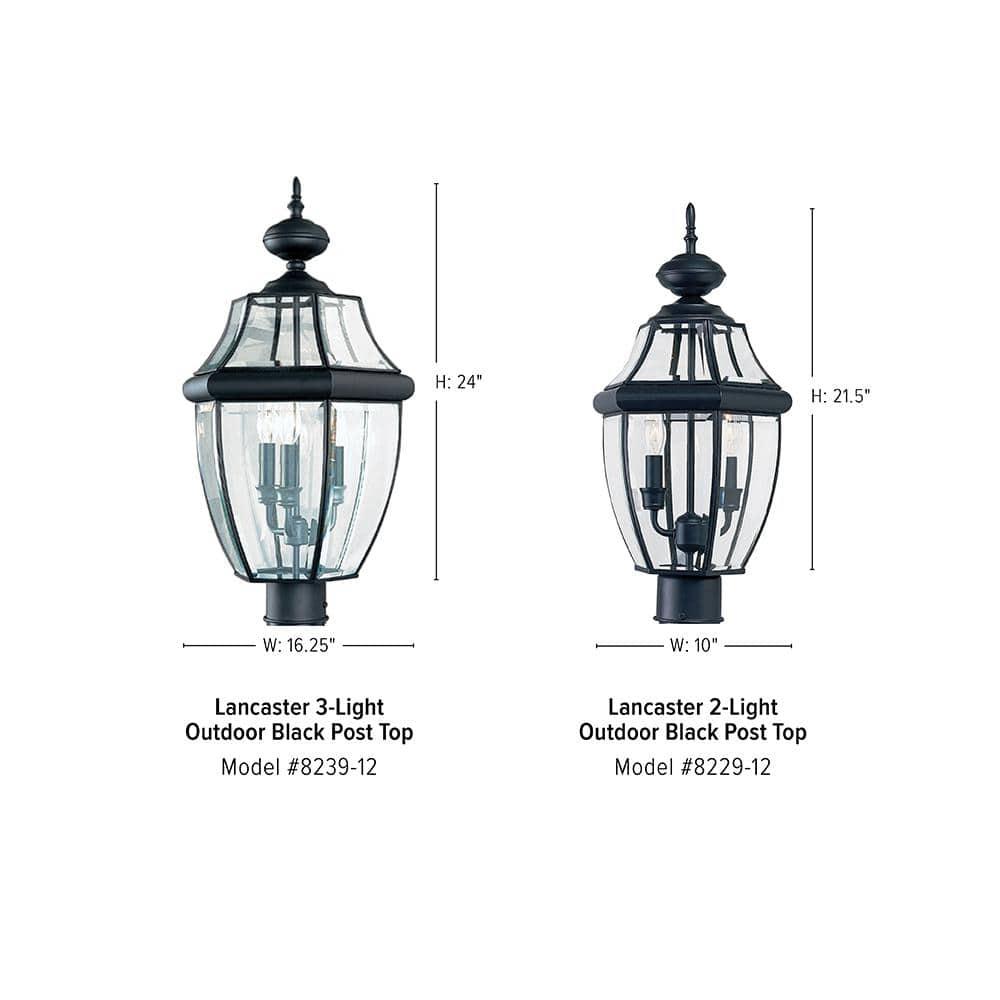 Sea Gull Lighting 8239-12 Lancaster Outdoor Post Lantern Outside Fixture, 24'' Height, Black