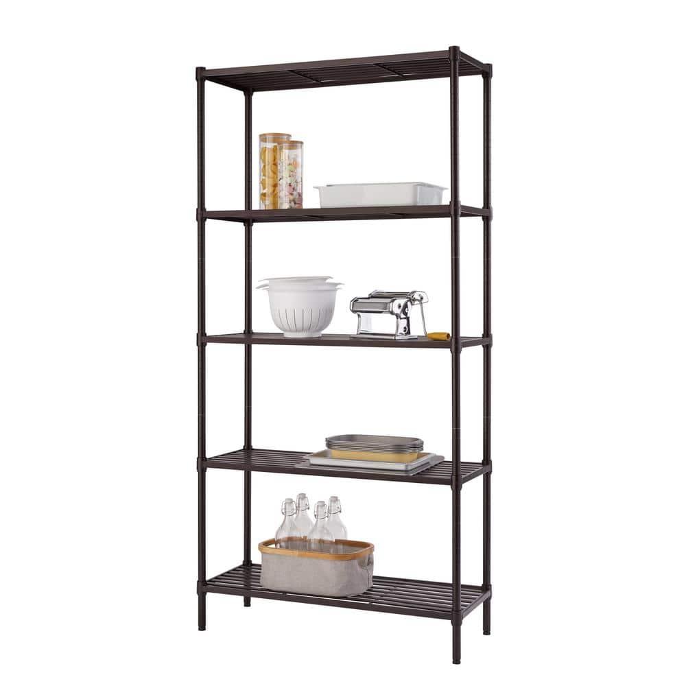 TRINITY Dark Bronze 5-Tier Steel Slat Shelving Unit (36 in. W x 72 in. H x 14 in. D)