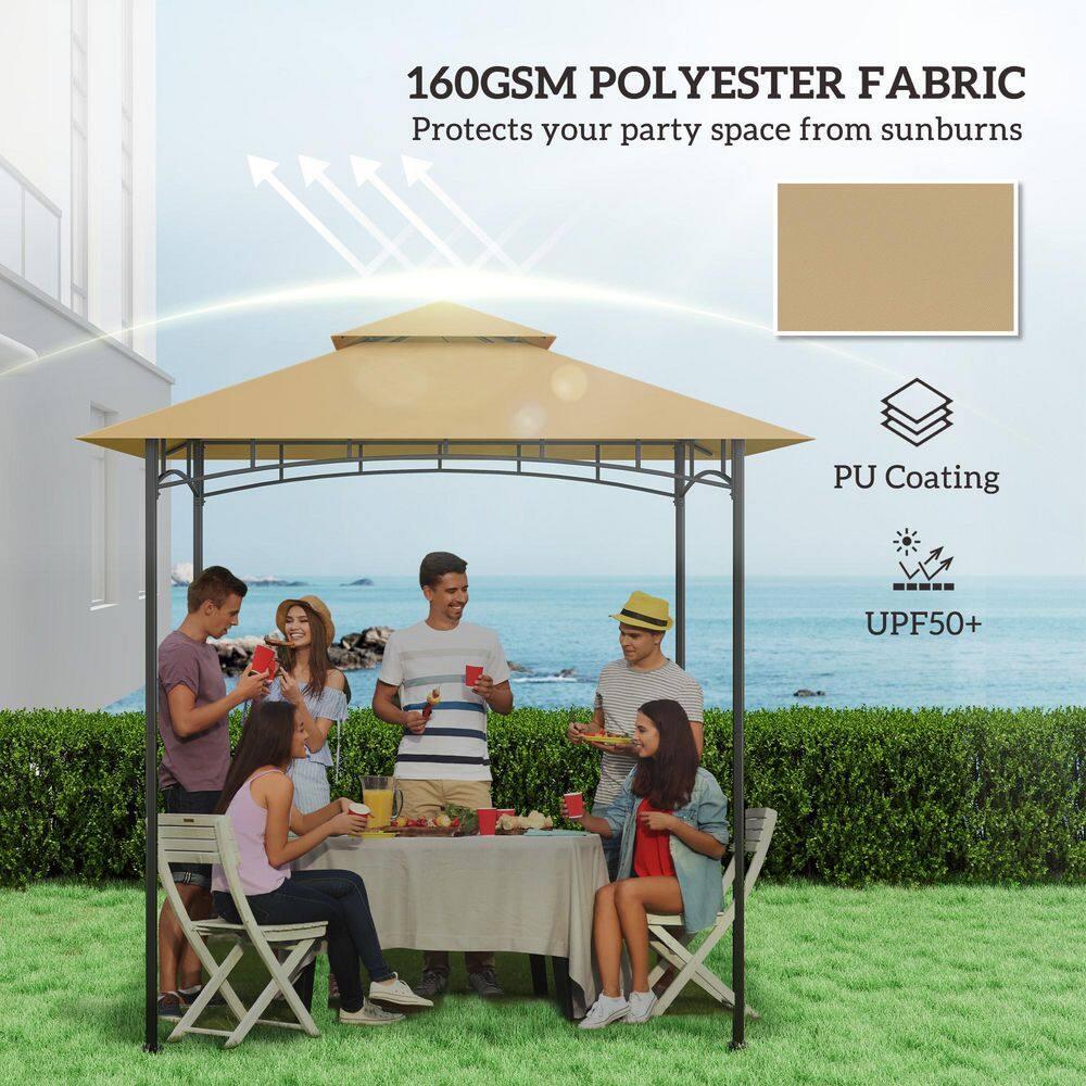 Outsunny Grill Gazebo Canopy Replacement Roof, UPF50+ Protected, 5' X 8' Outdoor BBQ Canopy Replacement Cover, Double Tiered Grill Canopy Replacement Cover, TOP COVER ONLY, Beige