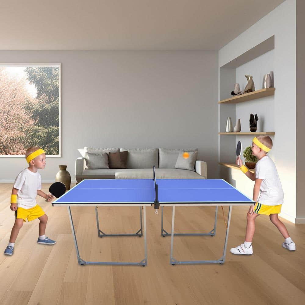 Huloretions 6FT Medium Table Tennis Table,Foldable Portable Table Tennis Table Set For Indoor Outdoor Games With Net,2 Table Tennis Bats And 3 Balls