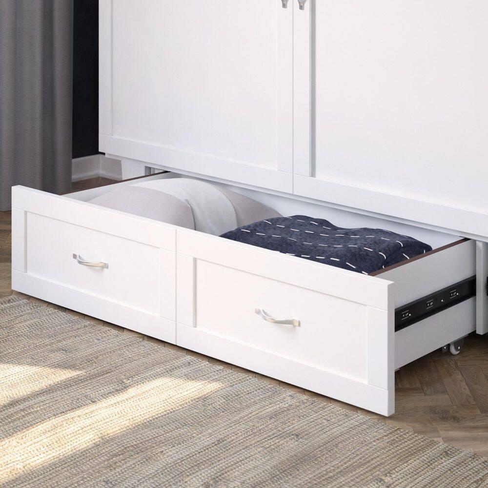 Queen Monroe Murphy Bed Chest with Memory Foam Mattress & USB Charger - AFI