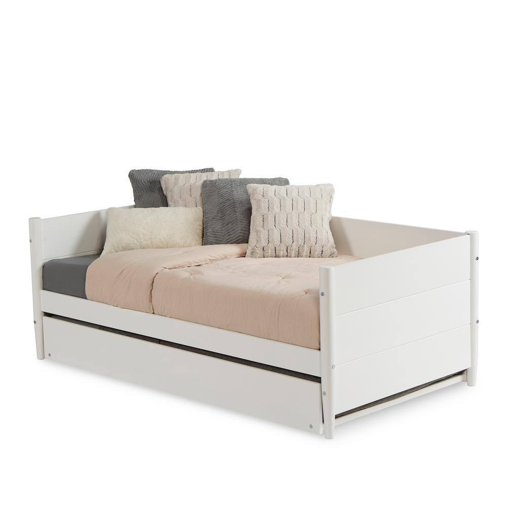 Camaflexi Mid-Century Wood Storage Twin Size Daybed with Trundle White